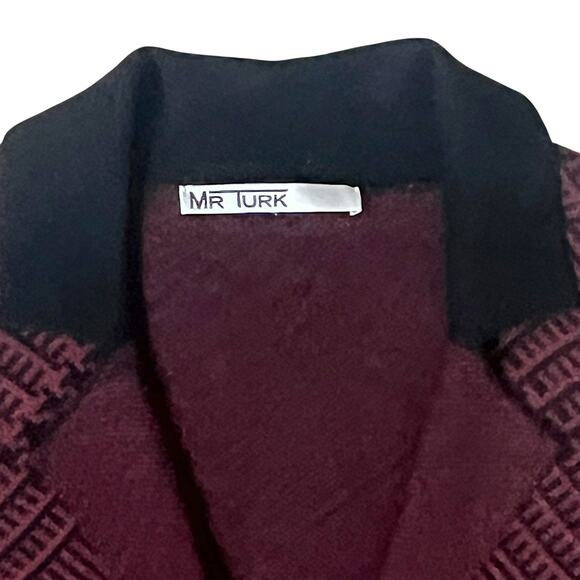 Mr. Turk Men's Size L Button Front Cardigan Sweater Trent Wool Maroon/Black - Picture 3 of 11